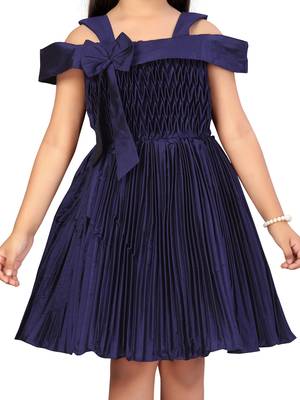 Blue plain silk kids-frocks 5