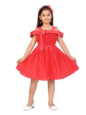 Red plain silk kids-frocks 1