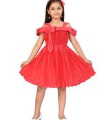 Red plain silk kids-frocks