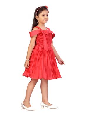Red plain silk kids-frocks 2