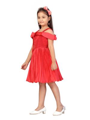 Red plain silk kids-frocks 3