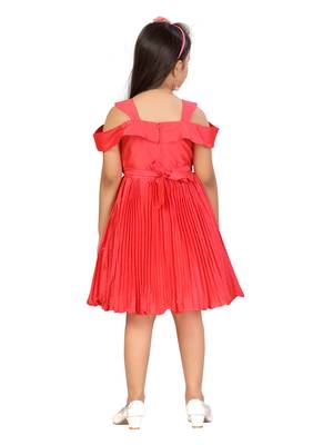 Red plain silk kids-frocks 4