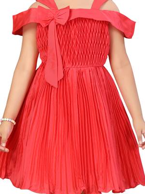 Red plain silk kids-frocks 5