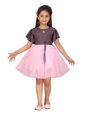 Pink printed nylon kids-frocks 1