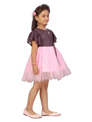 Pink printed nylon kids-frocks 2