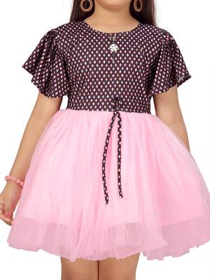 Pink printed nylon kids-frocks 5