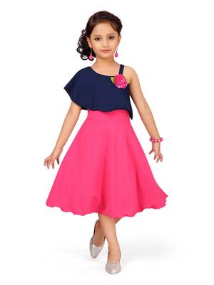 Blue plain cotton kids-frocks 1