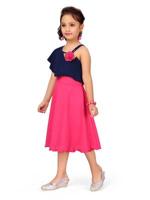 Blue plain cotton kids-frocks 2