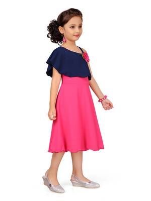 Blue plain cotton kids-frocks 3