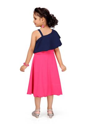 Blue plain cotton kids-frocks 4