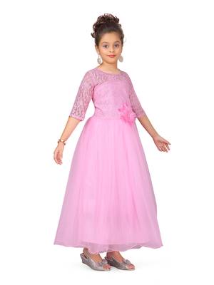 Pink plain polyester kids-girl-gowns 3