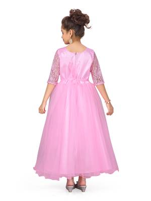 Pink plain polyester kids-girl-gowns 4