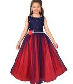 Blue plain polyester kids-girl-gowns
