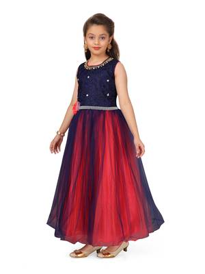 Blue plain polyester kids-girl-gowns 2