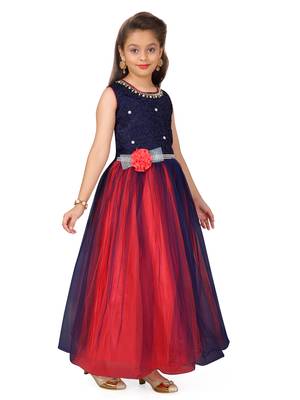 Blue plain polyester kids-girl-gowns 3
