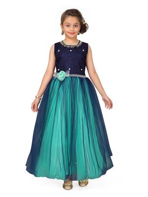 Blue plain polyester kids-girl-gowns 1