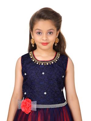 Blue plain polyester kids-girl-gowns 5