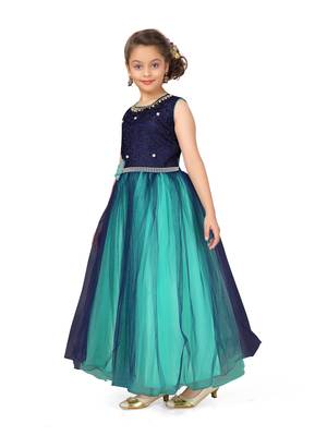 Blue plain polyester kids-girl-gowns 2