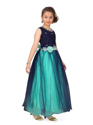 Blue plain polyester kids-girl-gowns 3
