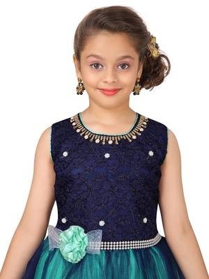 Blue plain polyester kids-girl-gowns 5