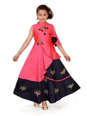 Red plain silk kids-girl-gowns 1