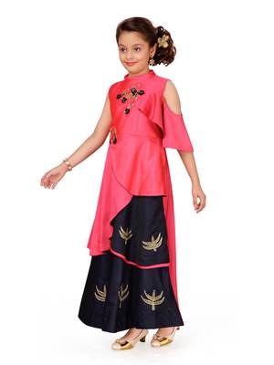 Red plain silk kids-girl-gowns 2