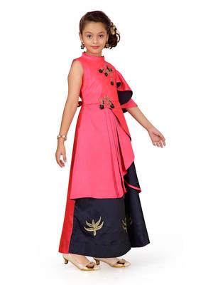 Red plain silk kids-girl-gowns 3
