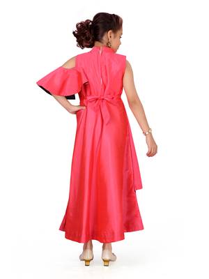 Red plain silk kids-girl-gowns 4