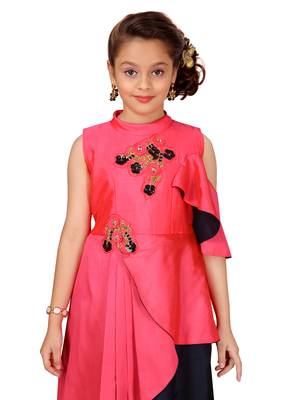 Red plain silk kids-girl-gowns 5