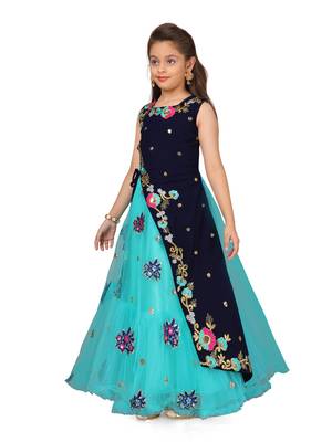 Green plain polyester kids-girl-gowns 2
