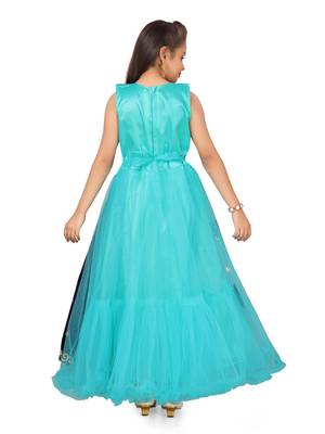 Green plain polyester kids-girl-gowns 4