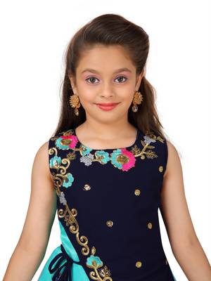 Green plain polyester kids-girl-gowns 5