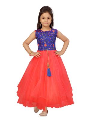 Blue embroidered silk kids-girl-gowns 1