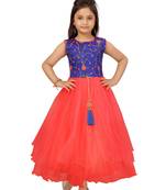 Blue embroidered silk kids-girl-gowns