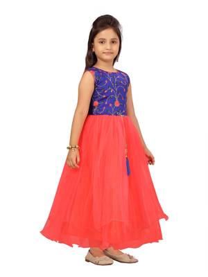 Blue embroidered silk kids-girl-gowns 2