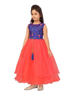 Blue embroidered silk kids-girl-gowns 3