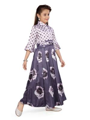Pink plain blended cotton kids-girl-gowns 3