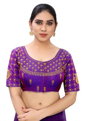 purple art silk Zari Work blouse 1