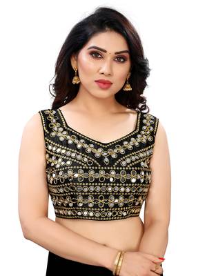Black art silk Mirror Work blouse 1