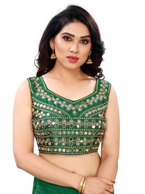 Green art silk Mirror Work blouse 1