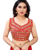 Red art silk Mirror Work blouse