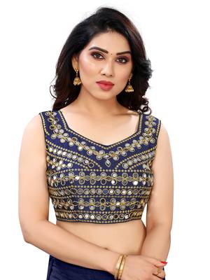 Navyblue art silk Mirror Work blouse 1