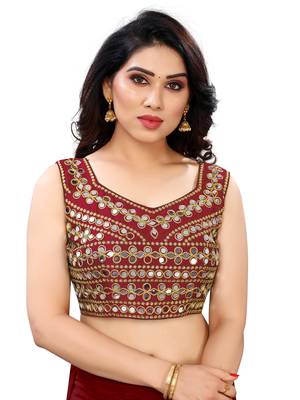 maroon art silk Mirror Work blouse 1
