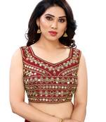 maroon art silk Mirror Work blouse