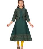 Green printed cotton kids-tops