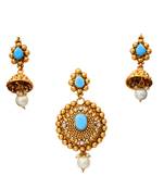 Blue gold plated antique gold Copper   Pendant  pair of Earrings