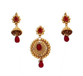 Red gold plated antique gold Copper   Pendant  pair of Earrings 1