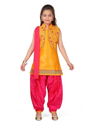 Yellow plain silk salwar suit 1