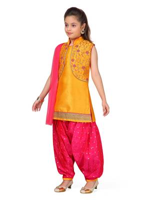 Yellow plain silk salwar suit 2