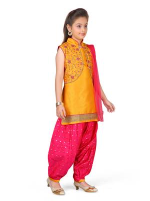 Yellow plain silk salwar suit 3